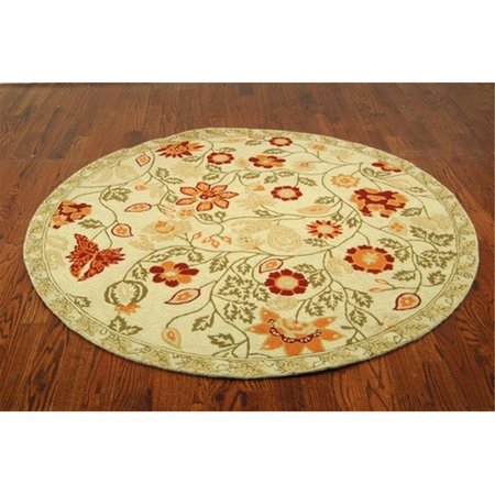 SAFAVIEH 4 x 4 ft. Round Transitional Chelsea Ivory and Green Hand Hooked Rug HK716A-4R